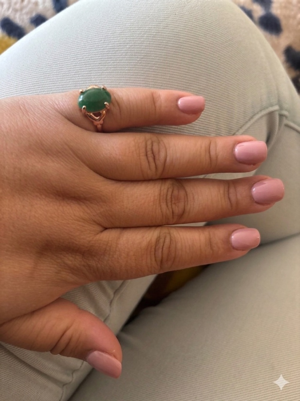 Size 8 Green  jade Stone Gold Ring
